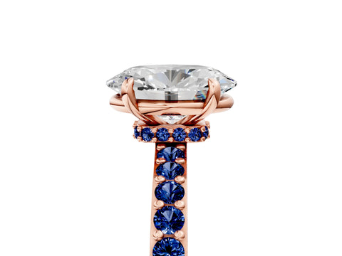 Rose gold Oval Cut Diamond Pavé Engagement Ring with Round with Blue Sapphire side stone Accents and Prong Setting_5