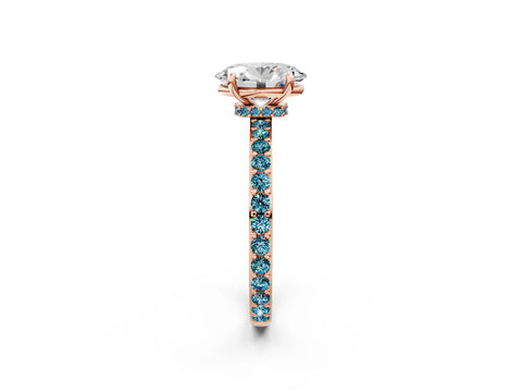 Rose gold Oval Cut Diamond Pavé Engagement Ring with Round with Blue Topaz side stone Accents and Prong Setting_2