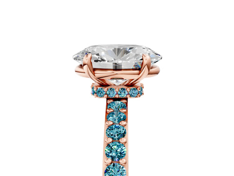 Rose gold Oval Cut Diamond Pavé Engagement Ring with Round with Blue Topaz side stone Accents and Prong Setting_5