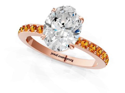 Rose gold Oval Cut Diamond Pavé Engagement Ring with Round with Citrine side stone Accents and Prong Setting_1