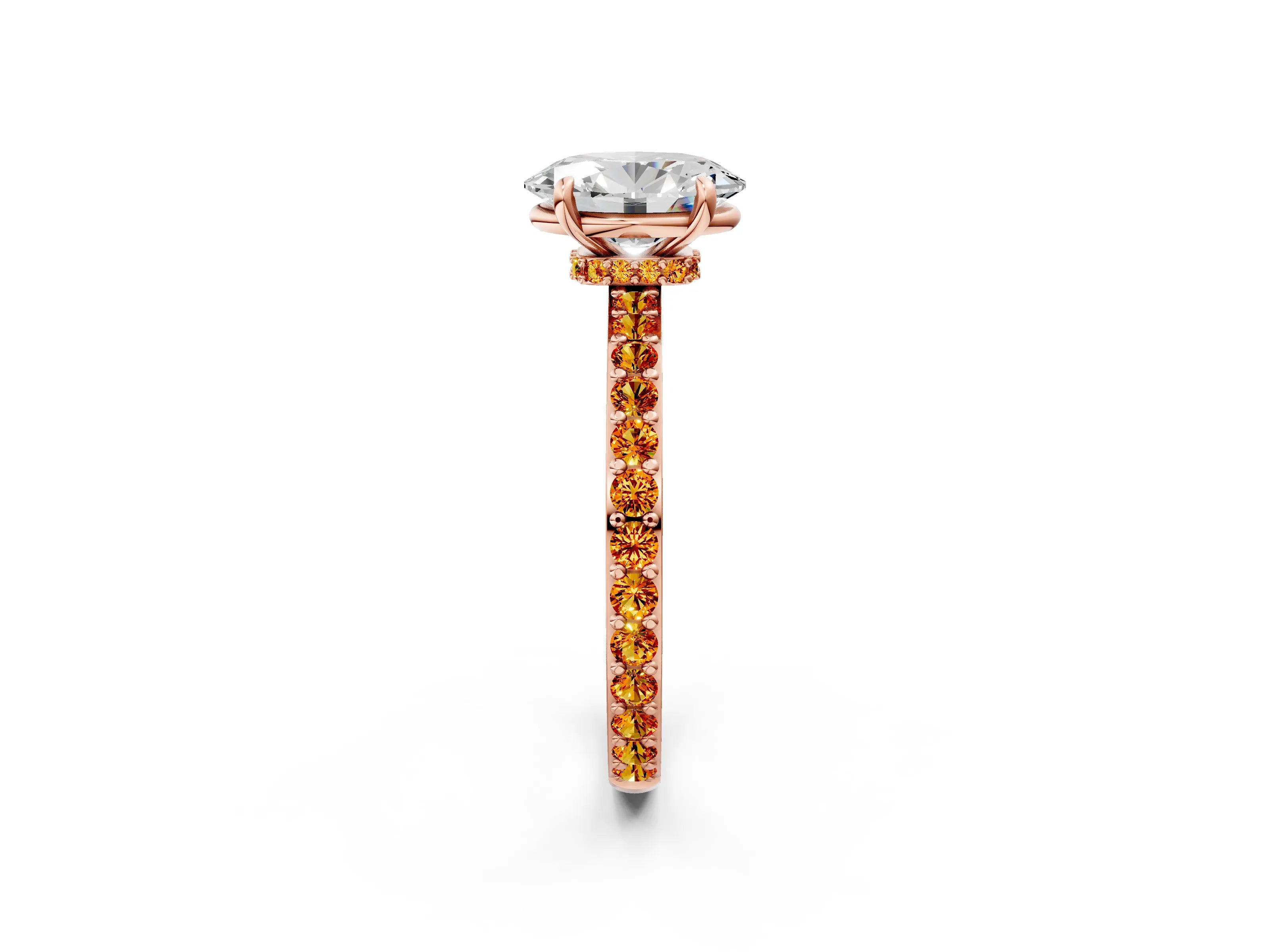 Rose gold Oval Cut Diamond Pavé Engagement Ring with Round with Citrine side stone Accents and Prong Setting_2
