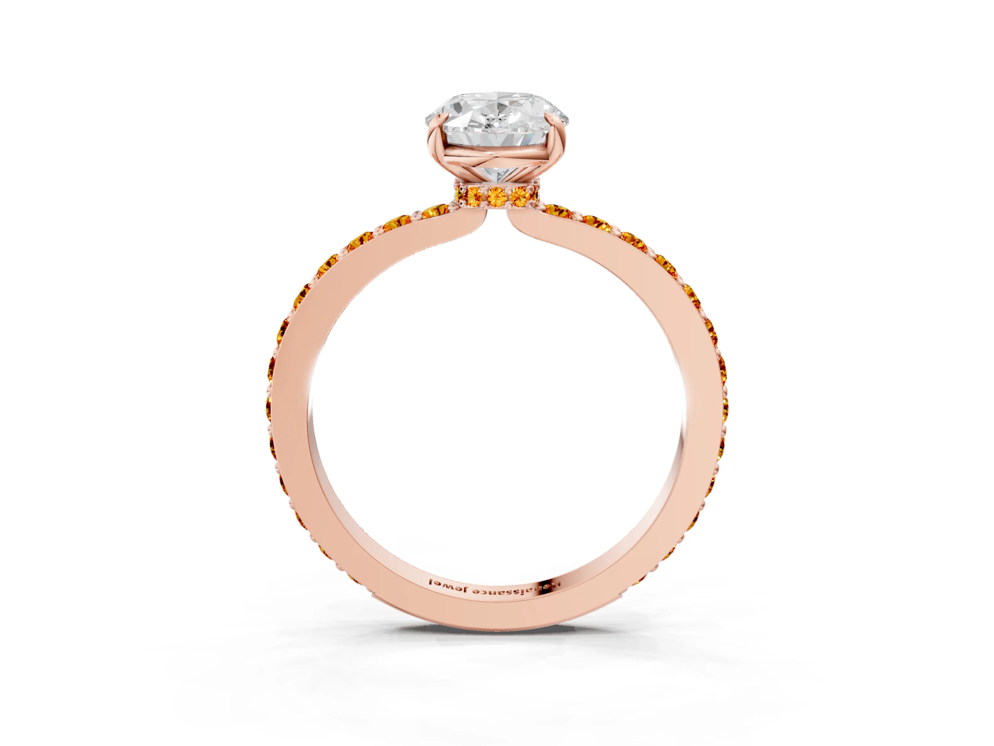Rose gold Oval Cut Diamond Pavé Engagement Ring with Round with Citrine side stone Accents and Prong Setting_3