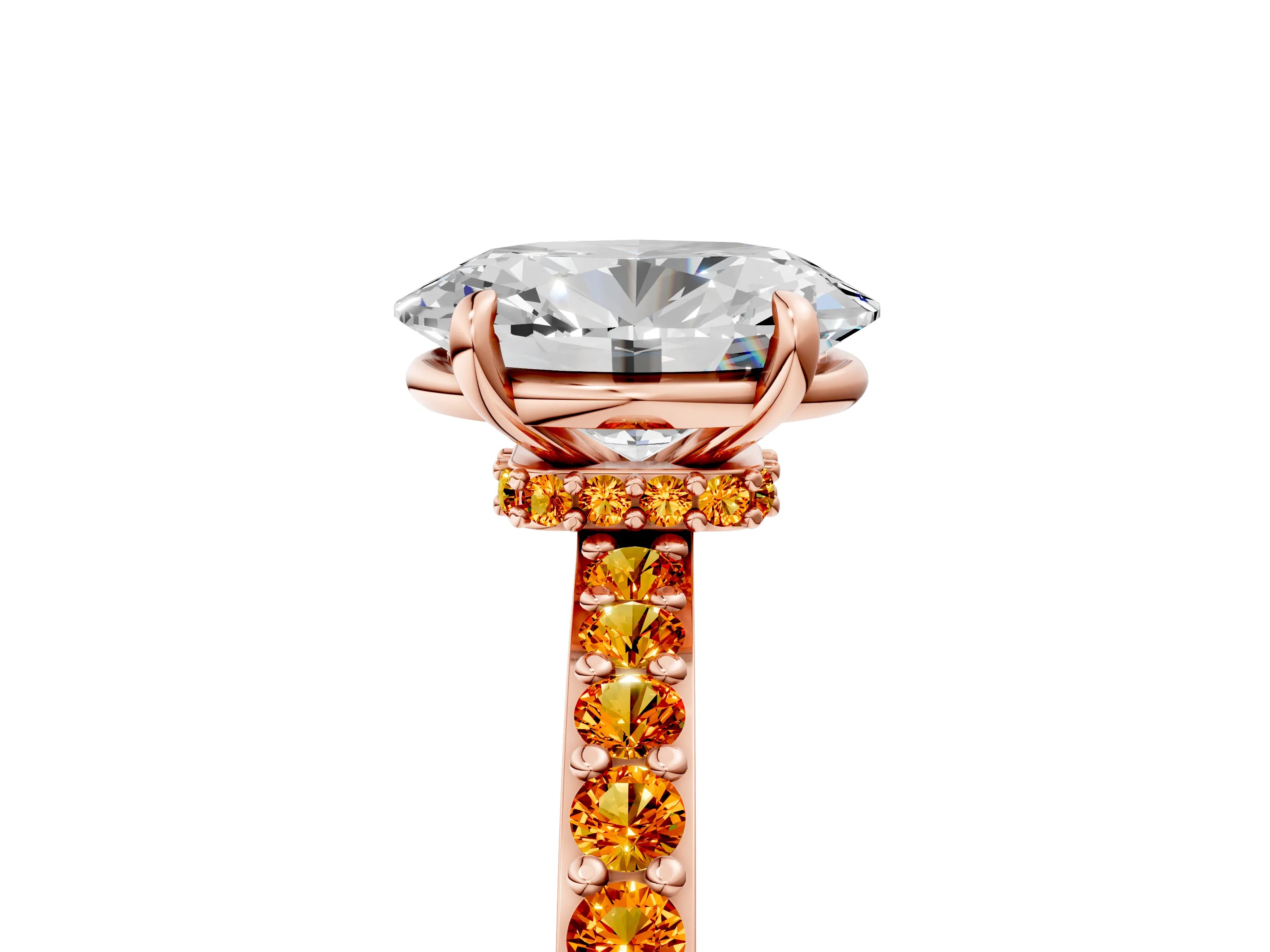 Rose gold Oval Cut Diamond Pavé Engagement Ring with Round with Citrine side stone Accents and Prong Setting_5