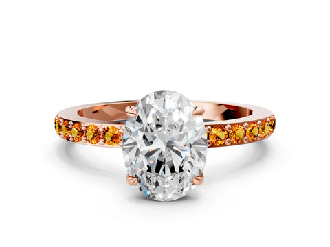 Rose gold Oval Cut Diamond Pavé Engagement Ring with Round with Citrine side stone Accents and Prong Setting