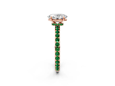 Rose gold Oval Cut Diamond Pavé Engagement Ring with Round with Emerald side stone Accents and Prong Setting_2