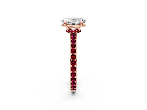 Rose gold Oval Cut Diamond Pavé Engagement Ring with Round with Garnet side stone Accents and Prong Setting_2