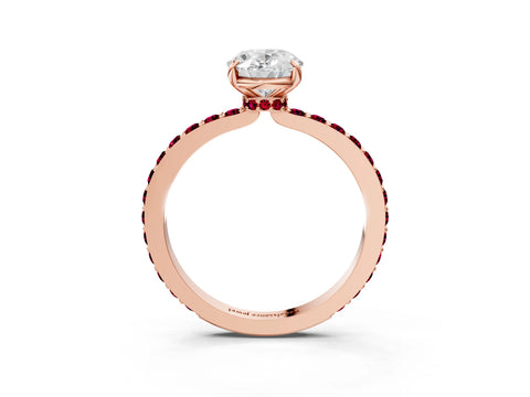 Rose gold Oval Cut Diamond Pavé Engagement Ring with Round with Garnet side stone Accents and Prong Setting_3
