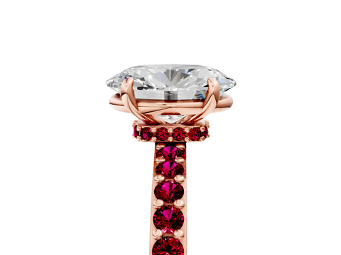 Rose gold Oval Cut Diamond Pavé Engagement Ring with Round with Garnet side stone Accents and Prong Setting_5