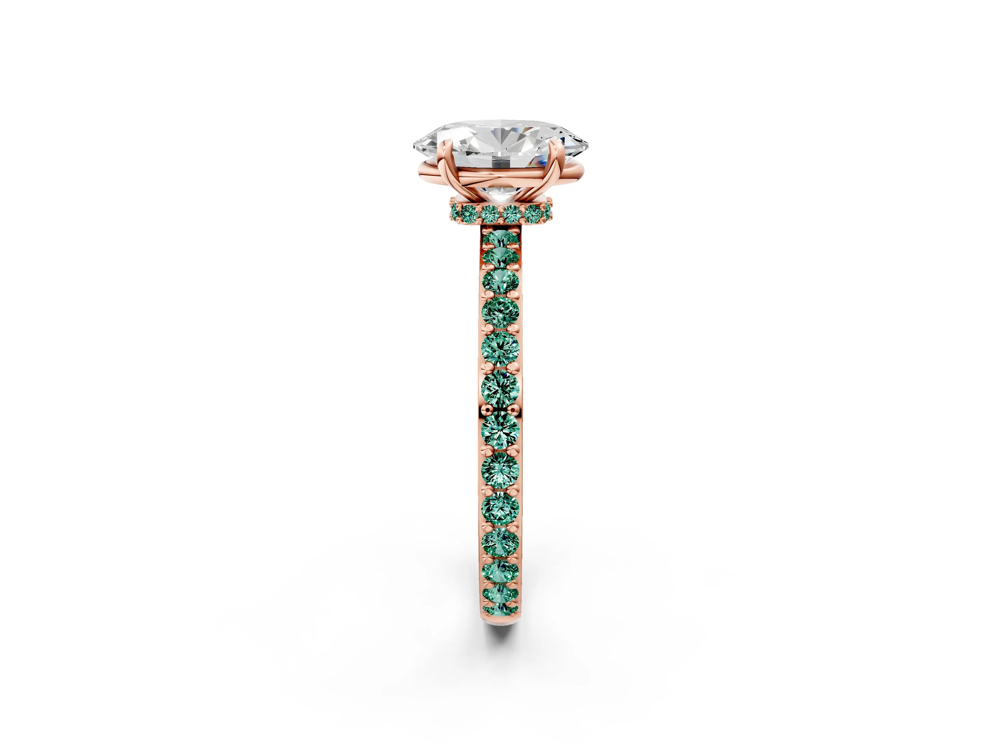 Rose gold Oval Cut Diamond Pavé Engagement Ring with Round with Green Sapphire side stone Accents and Prong Setting_2