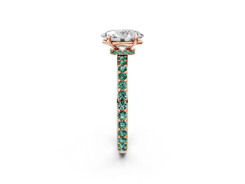 Rose gold Oval Cut Diamond Pavé Engagement Ring with Round with Green Sapphire side stone Accents and Prong Setting_2