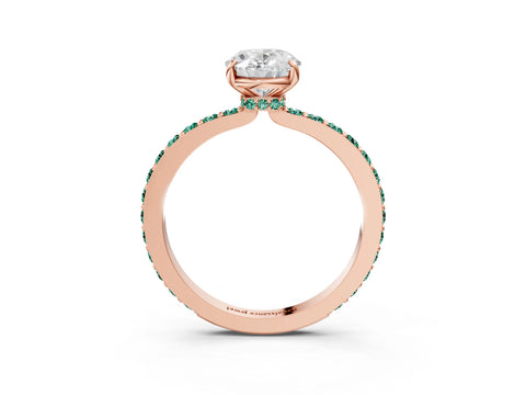 Rose gold Oval Cut Diamond Pavé Engagement Ring with Round with Green Sapphire side stone Accents and Prong Setting_3