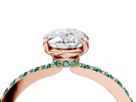 Rose gold Oval Cut Diamond Pavé Engagement Ring with Round with Green Sapphire side stone Accents and Prong Setting_4