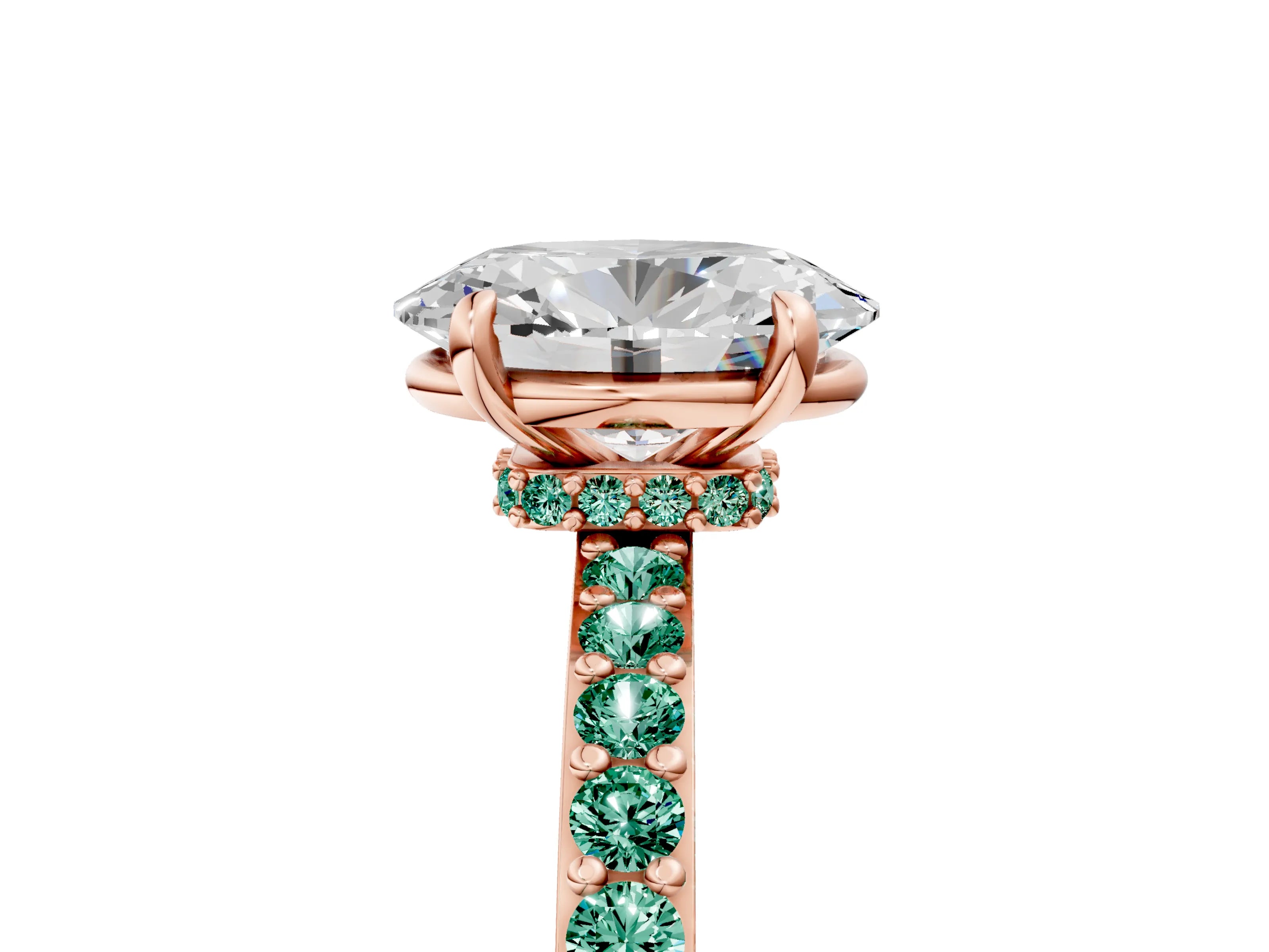 Rose gold Oval Cut Diamond Pavé Engagement Ring with Round with Green Sapphire side stone Accents and Prong Setting_5