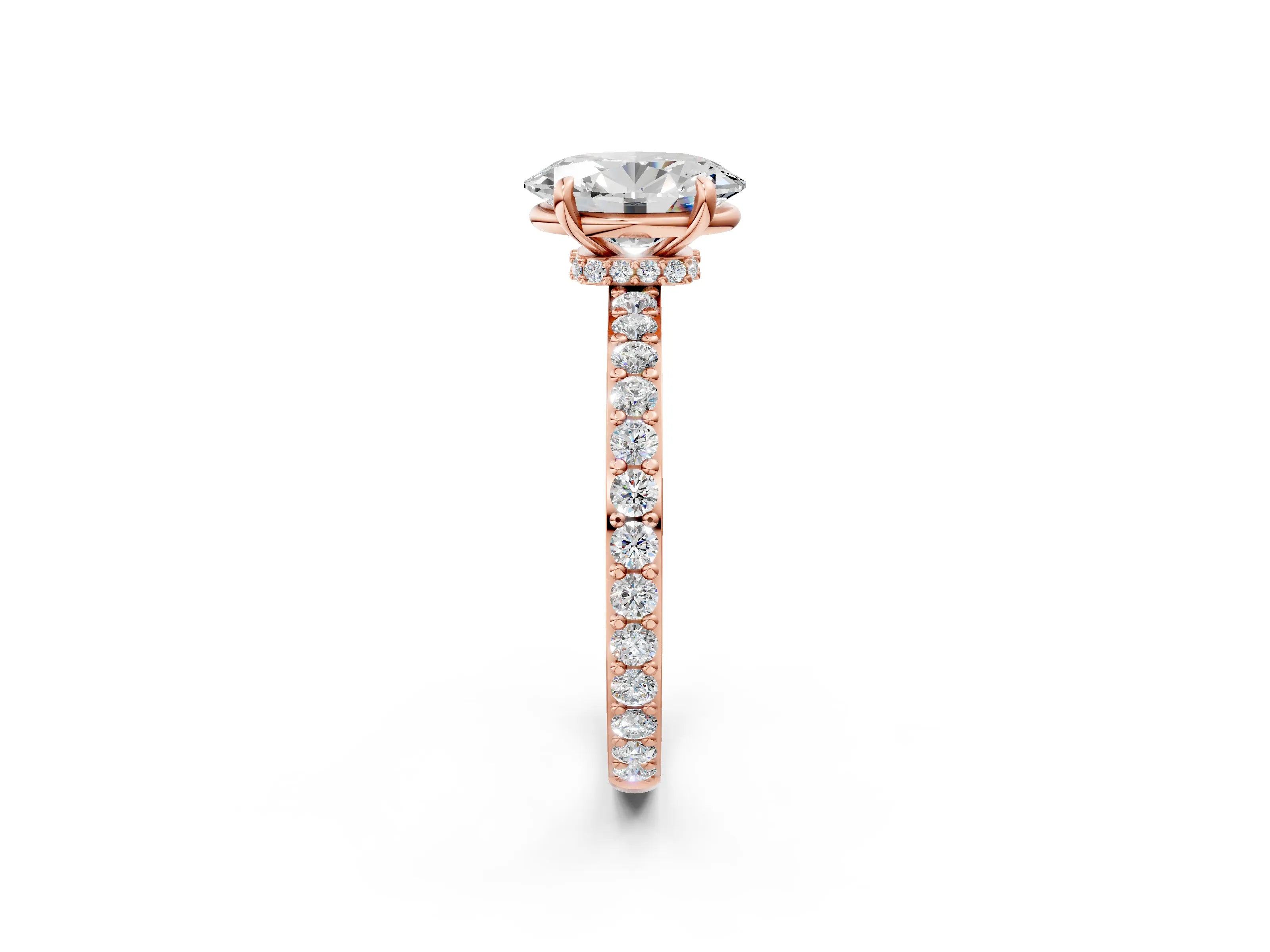 Rose gold Oval Cut Diamond Pavé Engagement Ring with Round with Moissanite side stone Accents and Prong Setting_2