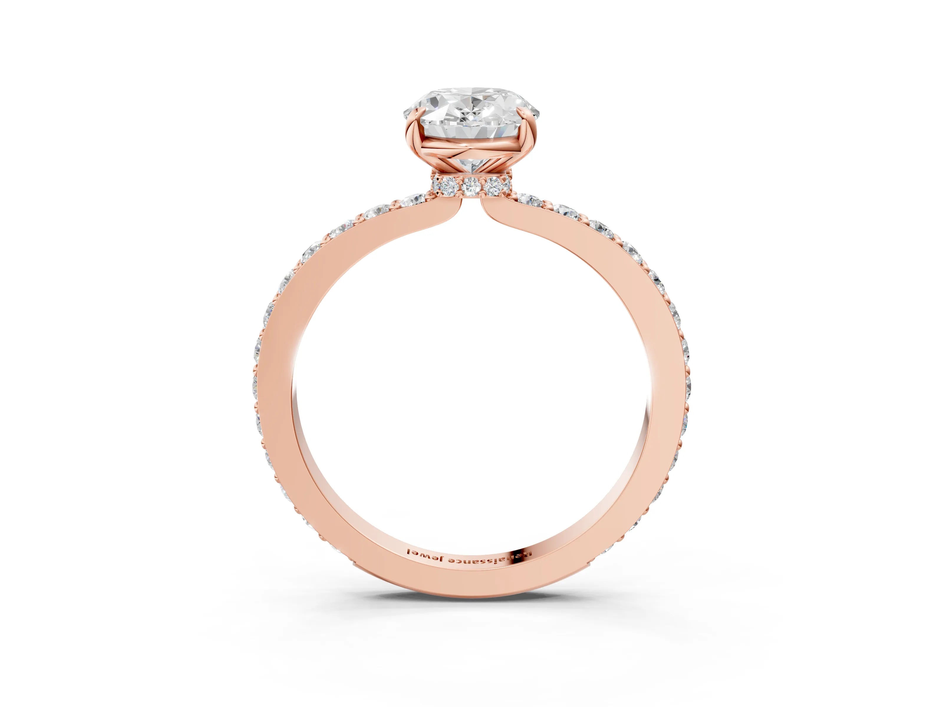 Rose gold Oval Cut Diamond Pavé Engagement Ring with Round with Moissanite side stone Accents and Prong Setting_3