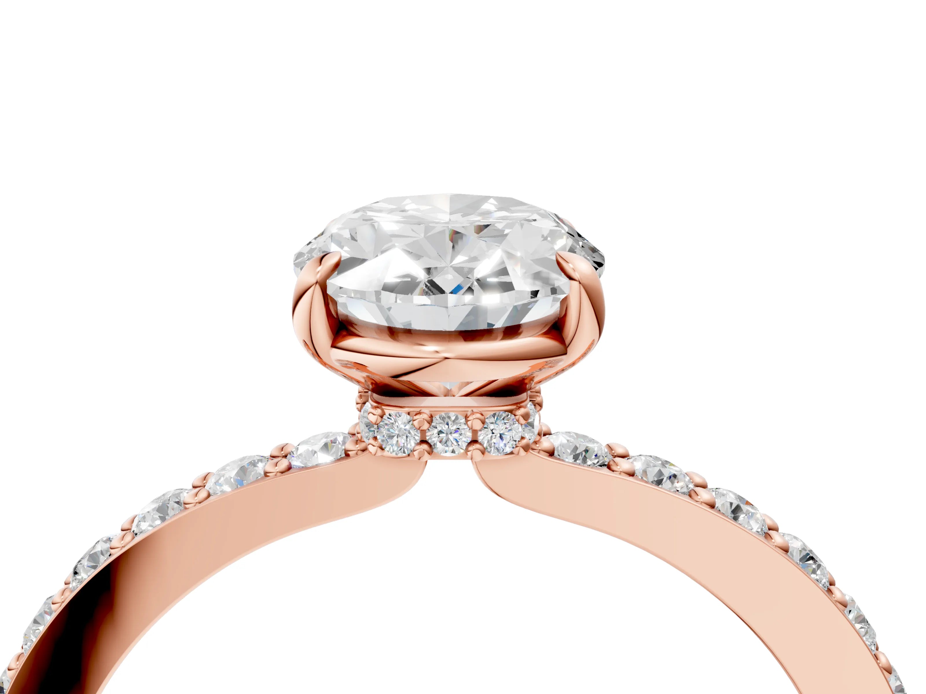 Rose gold Oval Cut Diamond Pavé Engagement Ring with Round with Moissanite side stone Accents and Prong Setting_4