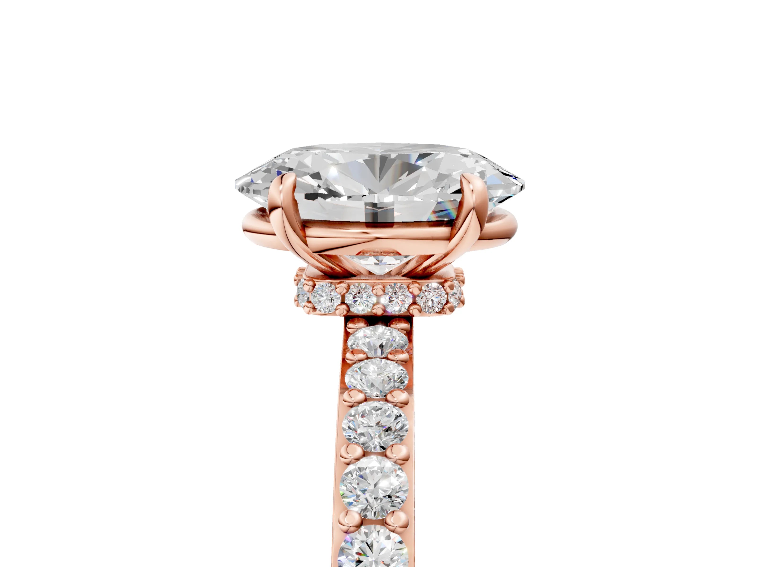 Rose gold Oval Cut Diamond Pavé Engagement Ring with Round with Moissanite side stone Accents and Prong Setting_5