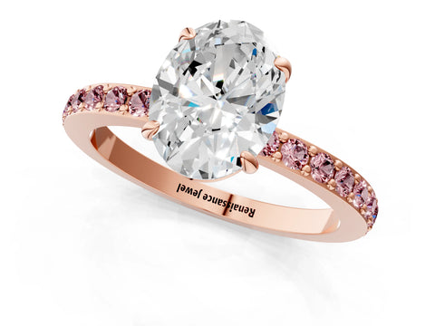 Rose gold Oval Cut Diamond Pavé Engagement Ring with Round with Morganite side stone Accents and Prong Setting_1