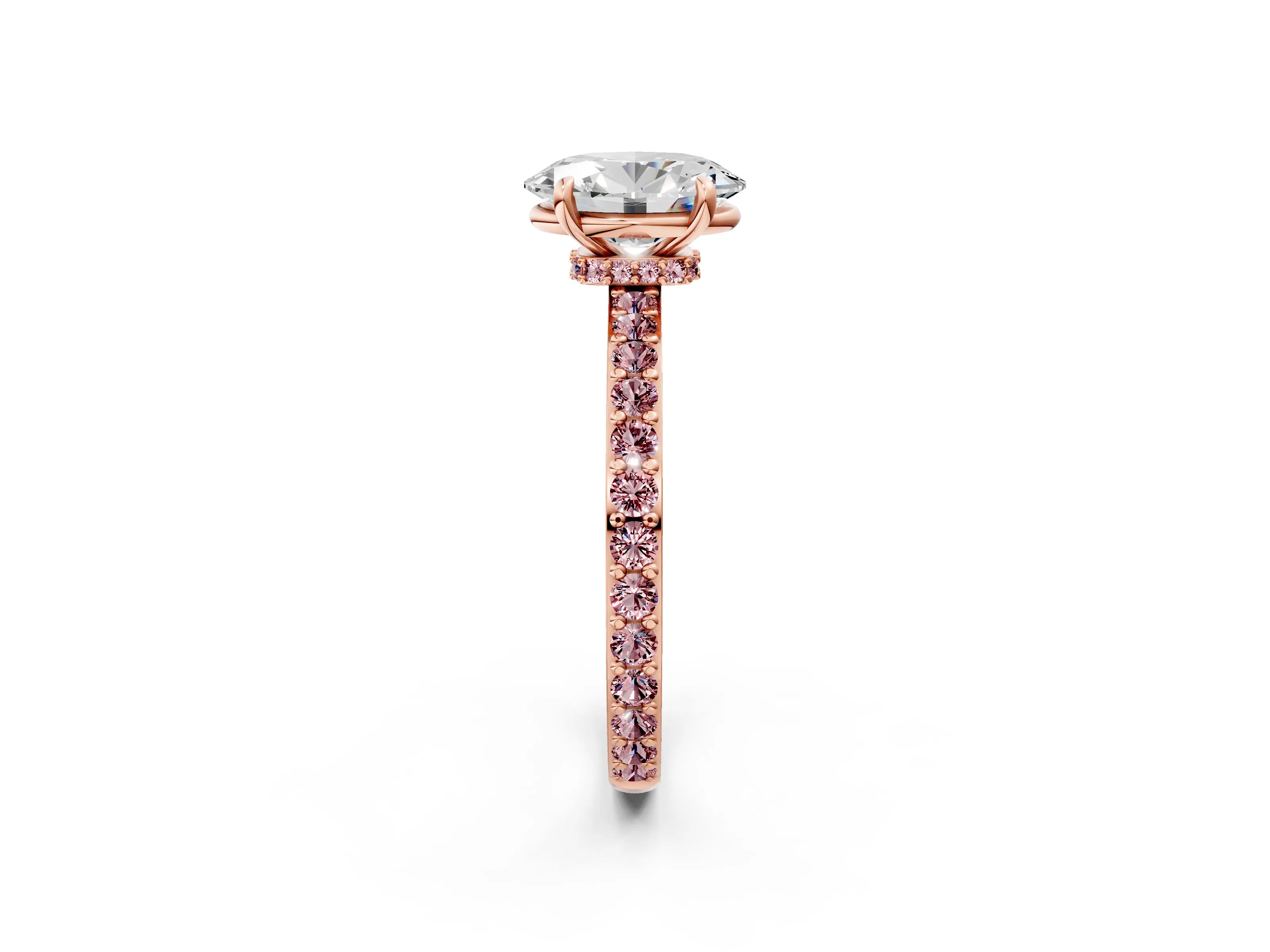 Rose gold Oval Cut Diamond Pavé Engagement Ring with Round with Morganite side stone Accents and Prong Setting_2