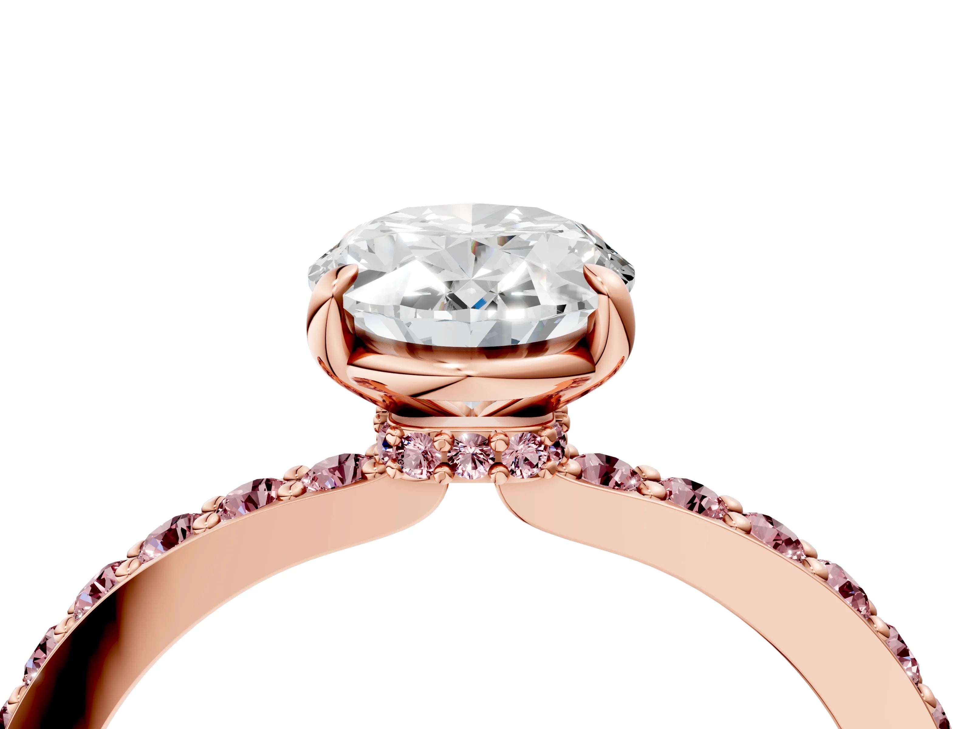 Rose gold Oval Cut Diamond Pavé Engagement Ring with Round with Morganite side stone Accents and Prong Setting_4