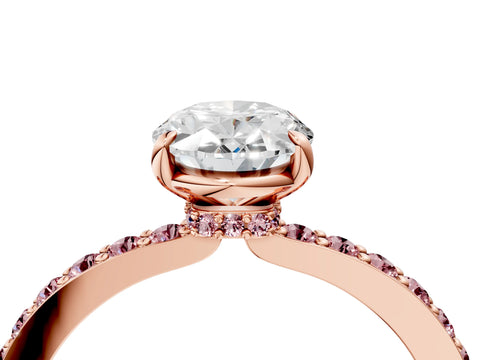 Rose gold Oval Cut Diamond Pavé Engagement Ring with Round with Morganite side stone Accents and Prong Setting_4