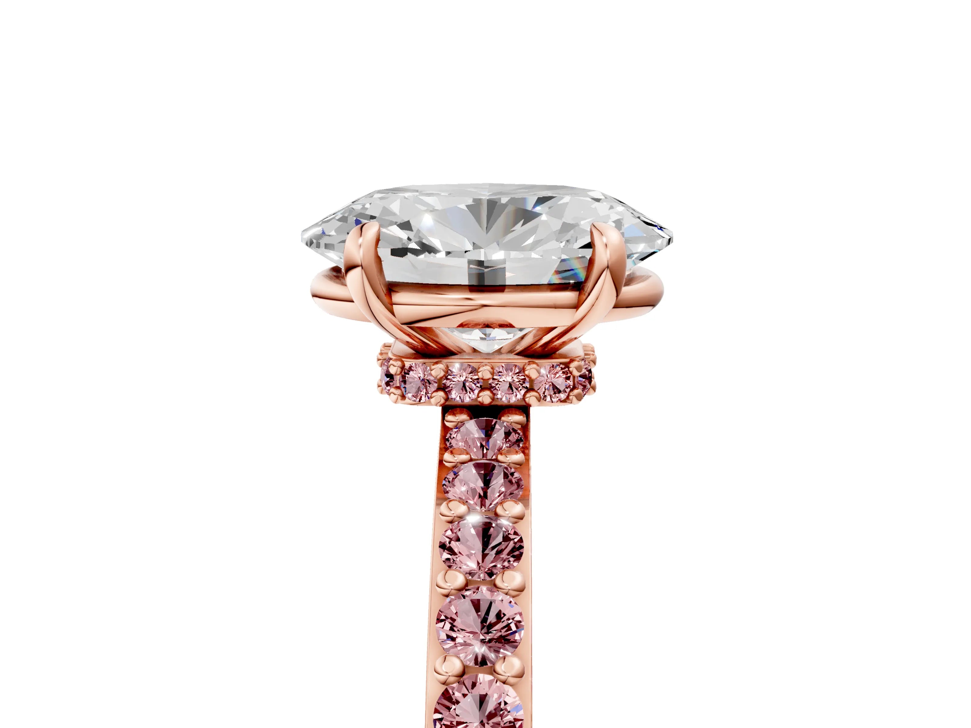 Rose gold Oval Cut Diamond Pavé Engagement Ring with Round with Morganite side stone Accents and Prong Setting_5