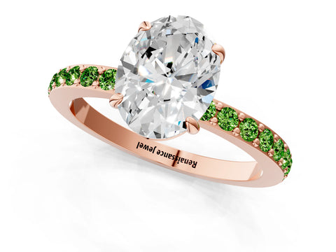 Rose gold Oval Cut Diamond Pavé Engagement Ring with Round with Peridot side stone Accents and Prong Setting_1