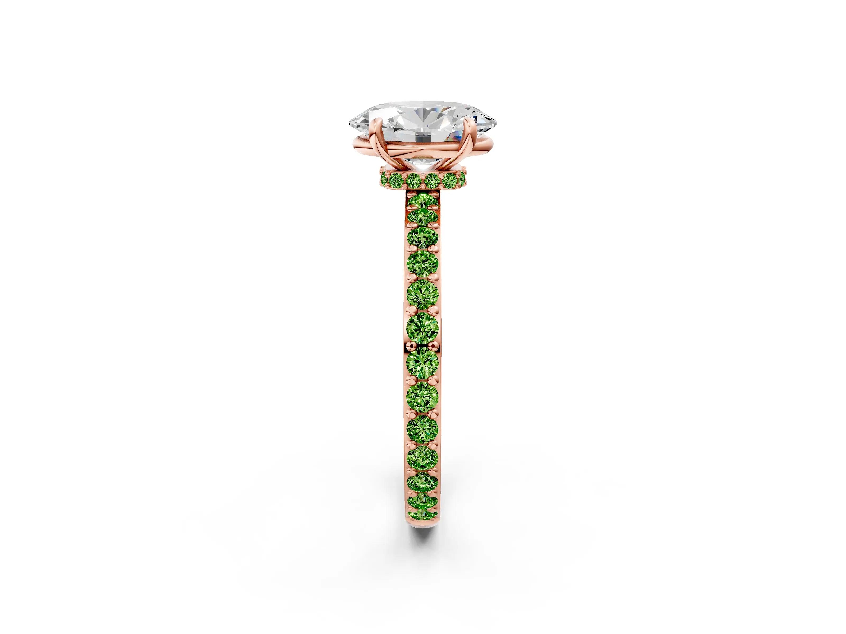 Rose gold Oval Cut Diamond Pavé Engagement Ring with Round with Peridot side stone Accents and Prong Setting_2