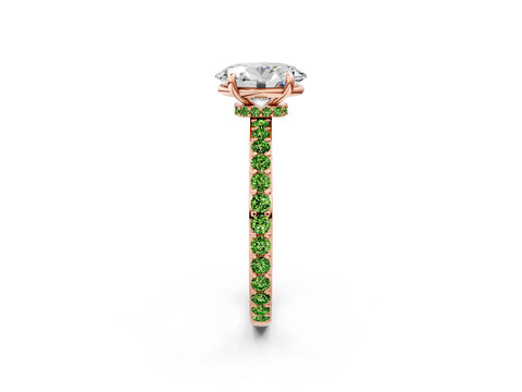 Rose gold Oval Cut Diamond Pavé Engagement Ring with Round with Peridot side stone Accents and Prong Setting_2