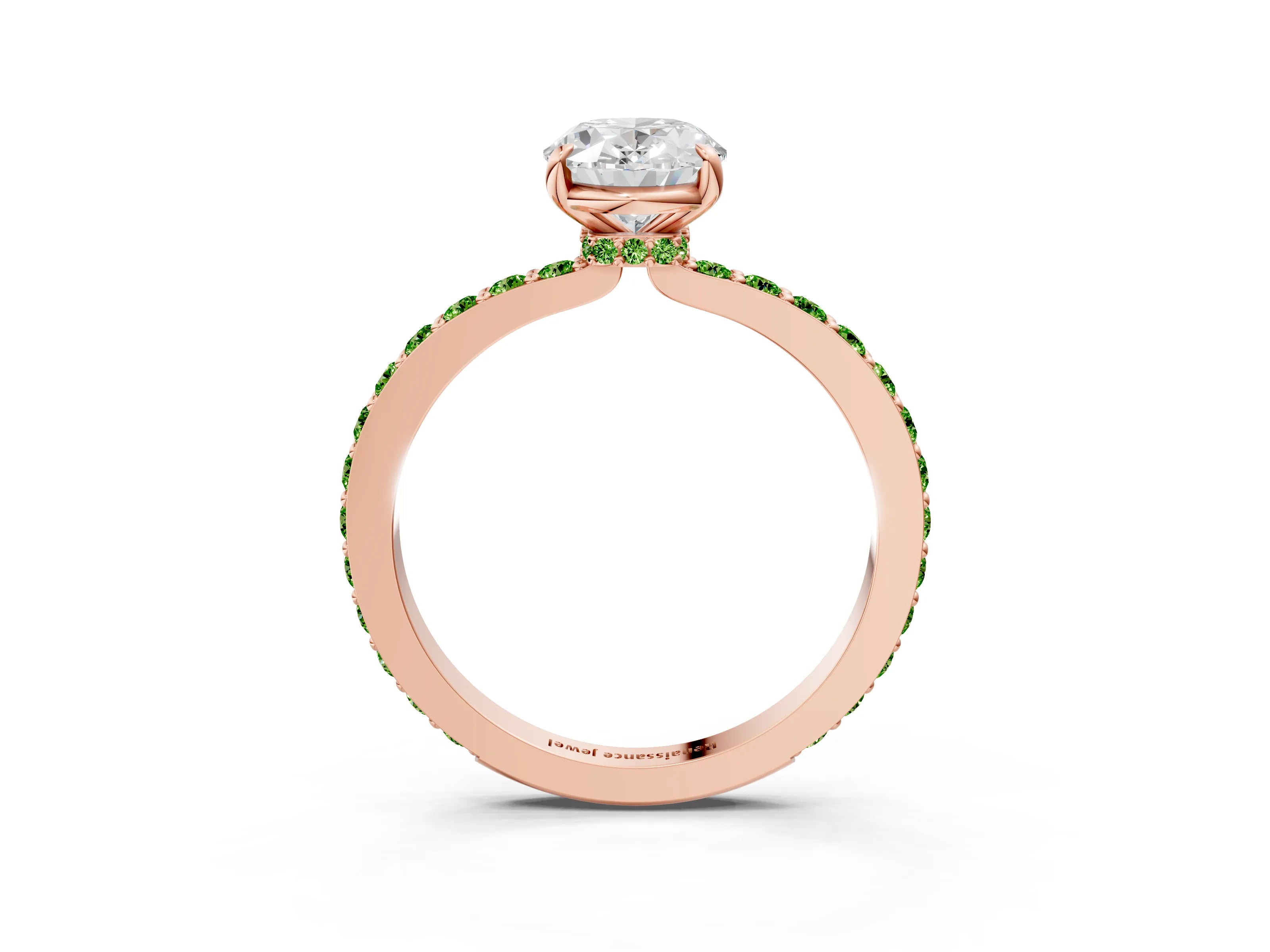 Rose gold Oval Cut Diamond Pavé Engagement Ring with Round with Peridot side stone Accents and Prong Setting_3