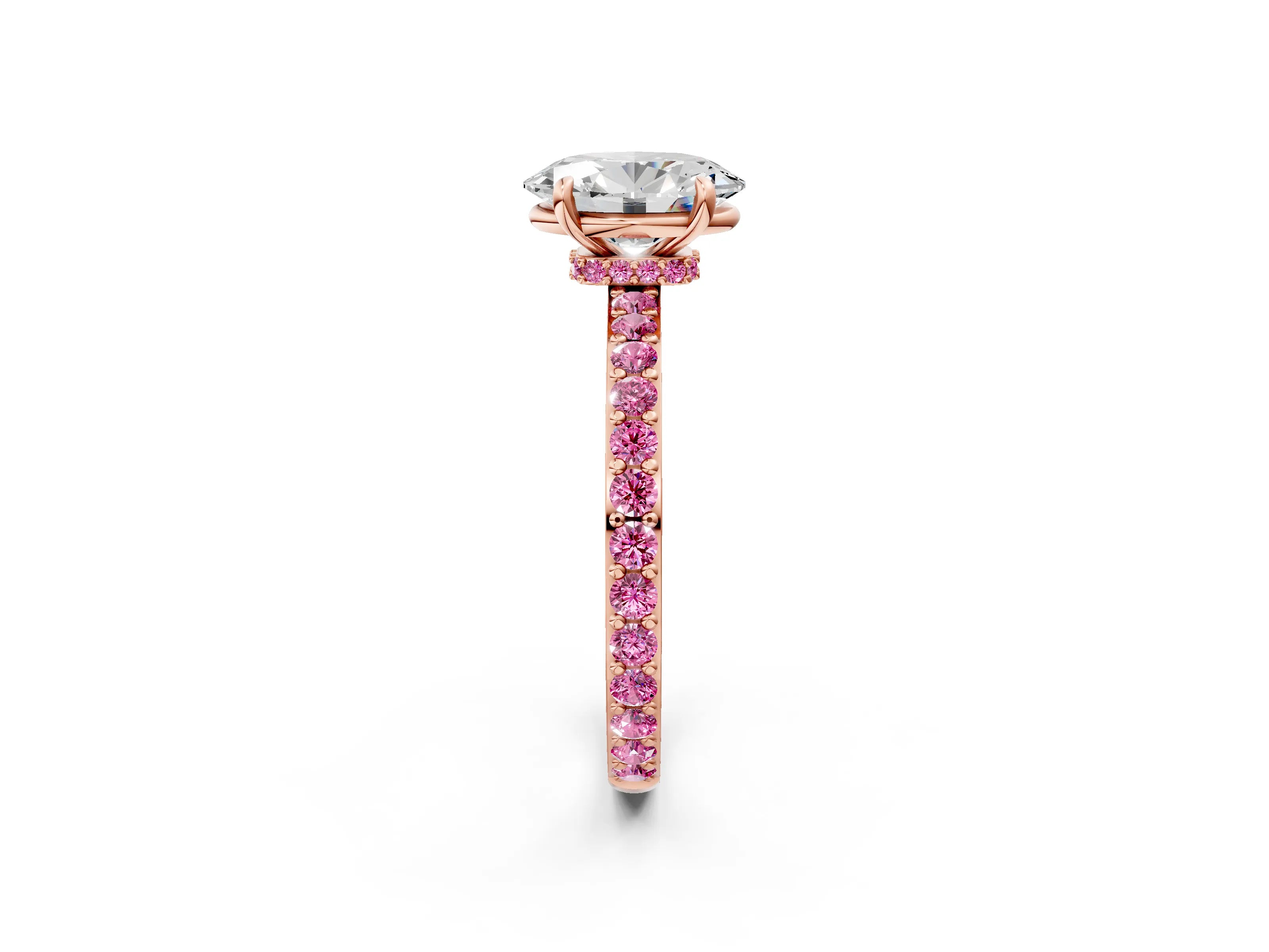 Rose gold Oval Cut Diamond Pavé Engagement Ring with Round with Pink Sapphire side stone Accents and Prong Setting_2