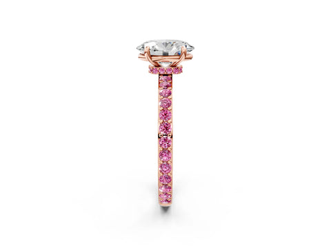 Rose gold Oval Cut Diamond Pavé Engagement Ring with Round with Pink Sapphire side stone Accents and Prong Setting_2