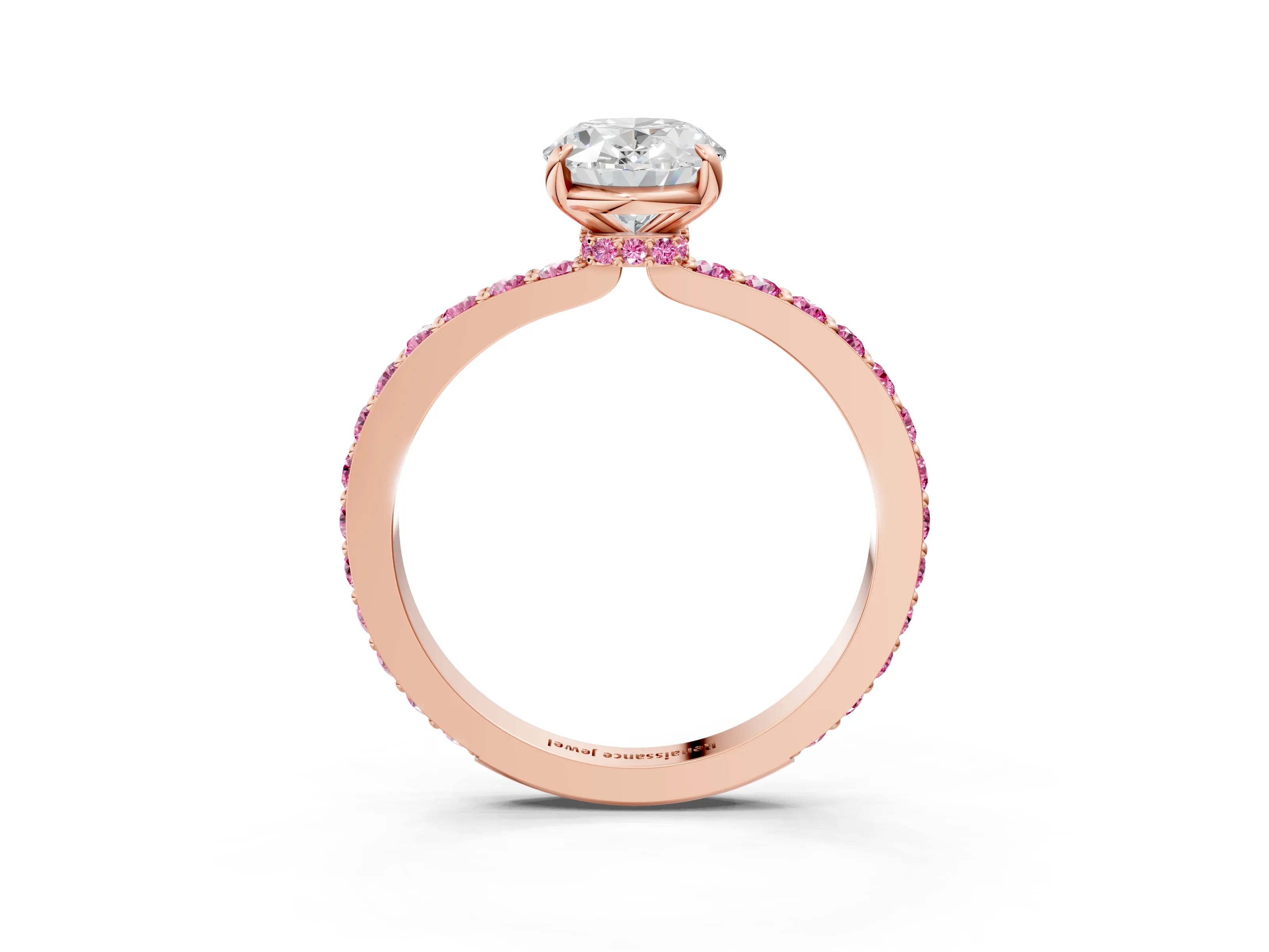 Rose gold Oval Cut Diamond Pavé Engagement Ring with Round with Pink Sapphire side stone Accents and Prong Setting_3