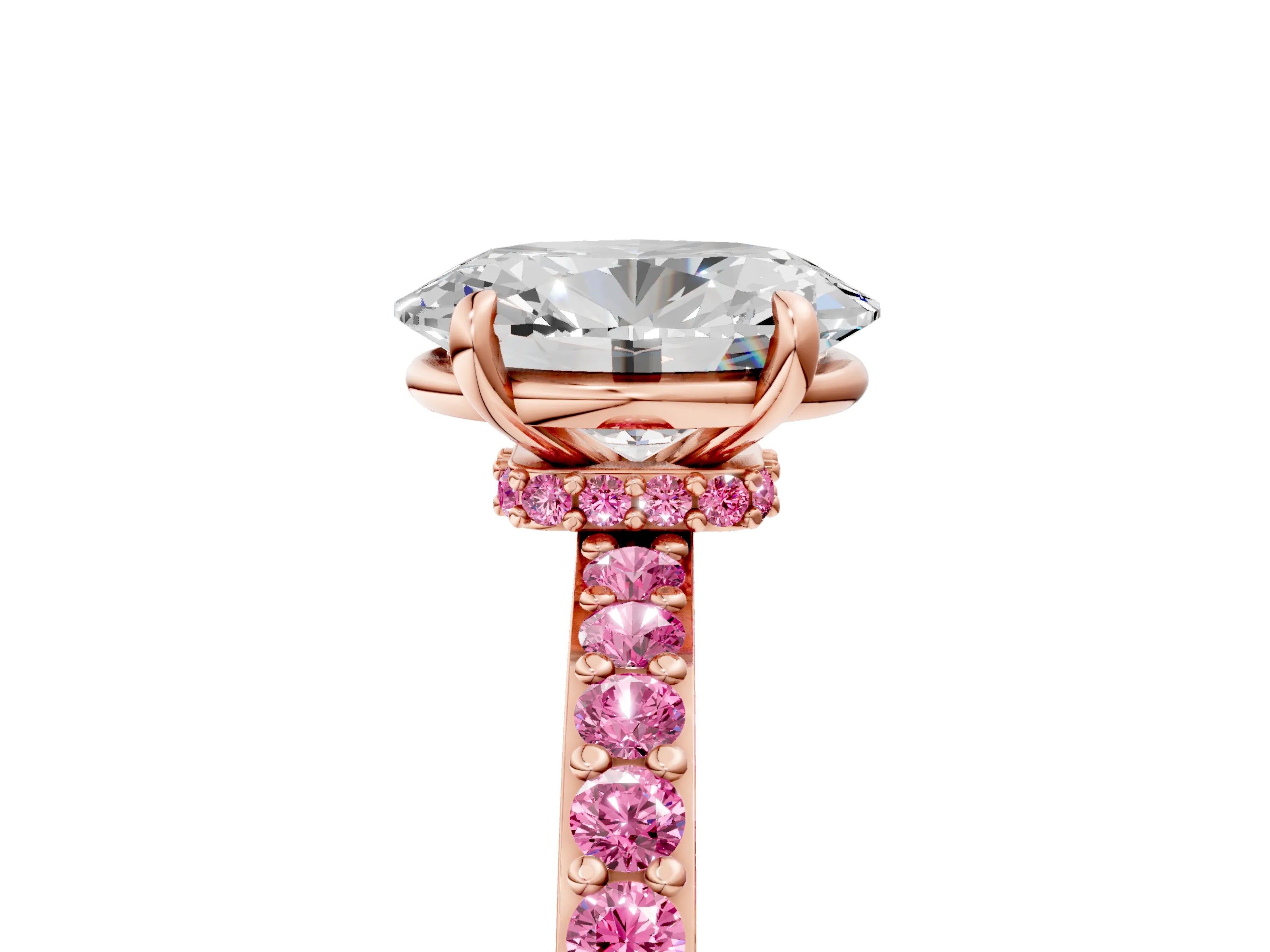 Rose gold Oval Cut Diamond Pavé Engagement Ring with Round with Pink Sapphire side stone Accents and Prong Setting_5