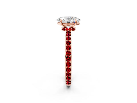 Rose gold Oval Cut Diamond Pavé Engagement Ring with Round with Ruby side stone Accents and Prong Setting_2