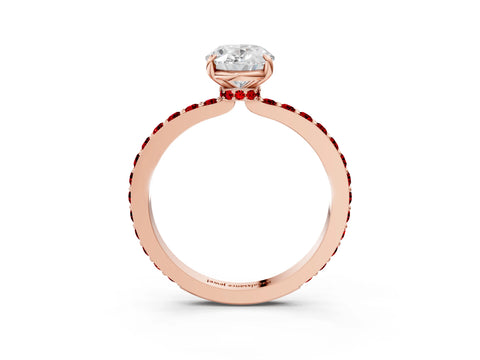 Rose gold Oval Cut Diamond Pavé Engagement Ring with Round with Ruby side stone Accents and Prong Setting_3