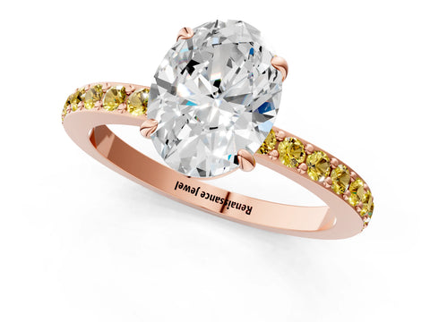 Rose gold Oval Cut Diamond Pavé Engagement Ring with Round with Yellow Sapphire side stone Accents and Prong Setting_1
