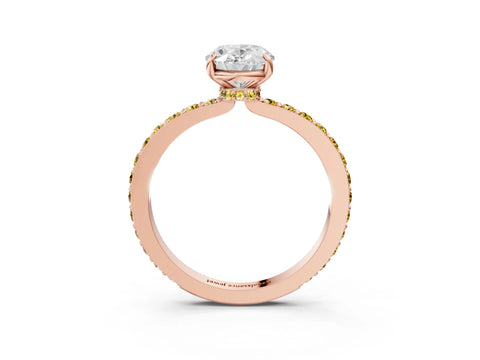 Rose gold Oval Cut Diamond Pavé Engagement Ring with Round with Yellow Sapphire side stone Accents and Prong Setting_3