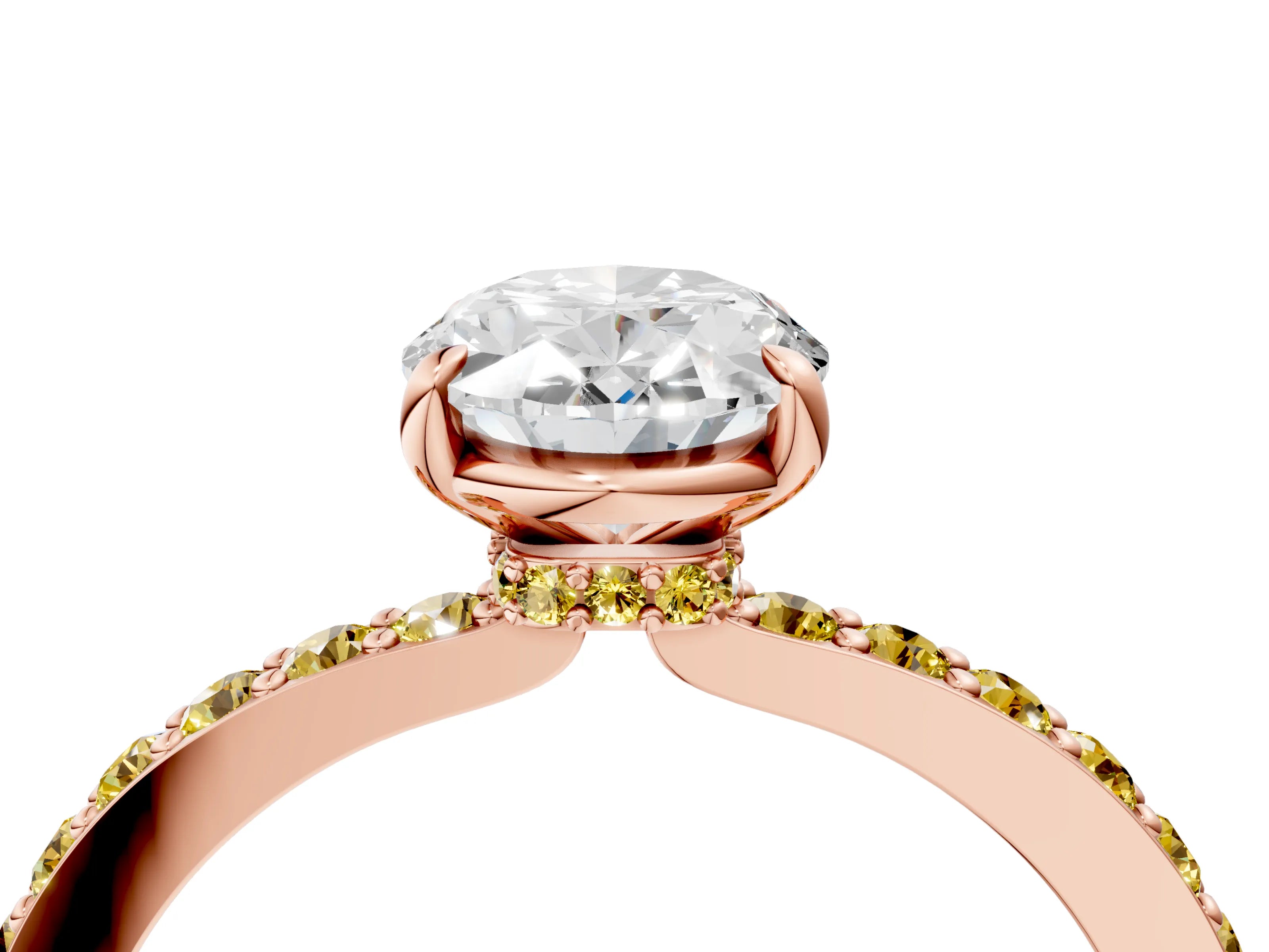 Rose gold Oval Cut Diamond Pavé Engagement Ring with Round with Yellow Sapphire side stone Accents and Prong Setting_4