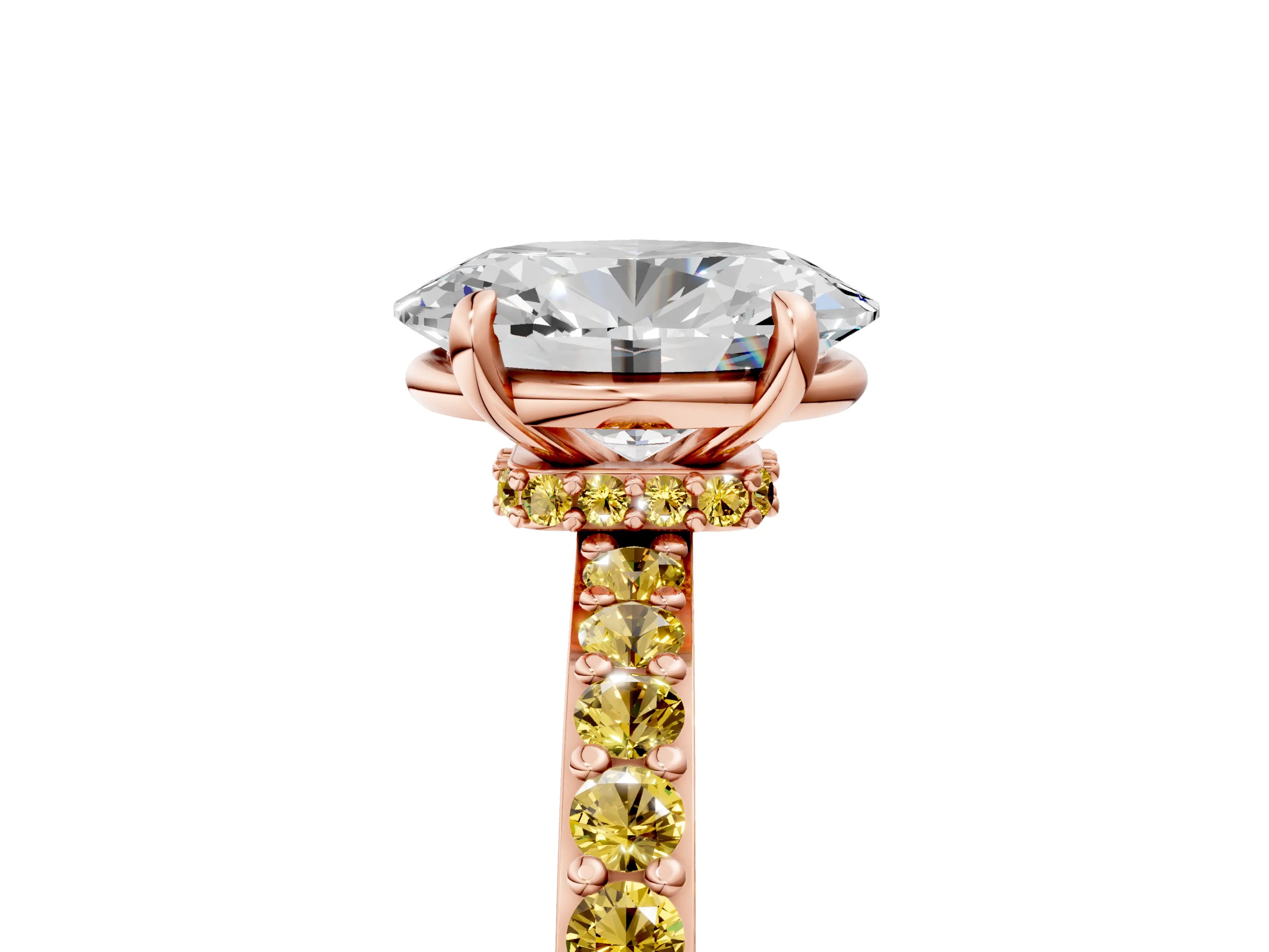 Rose gold Oval Cut Diamond Pavé Engagement Ring with Round with Yellow Sapphire side stone Accents and Prong Setting_5