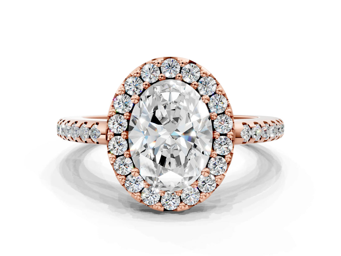 Rose gold Oval Cut Diamond Pavé Halo Ring with Four-Prong Setting_32