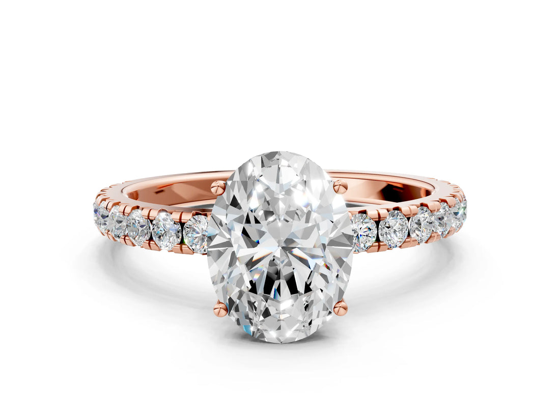 Rose gold Oval Cut Diamond Pavé Solitaire Engagement Ring with Four-Prong Setting_87
