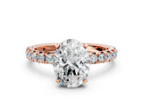 Rose gold Oval Cut Diamond Pavé Solitaire Ring with Round Band and Prong Setting_12