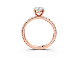 Rose gold Oval Cut Diamond Pavé Solitaire Ring with Round Band and Prong Setting_15