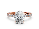 Rose gold Oval Cut Diamond Pavé Solitaire Ring with Round Band and Prong Setting_24