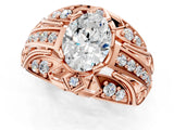 Rose gold Oval Cut Diamond Pave Art Deco Split Shank Ring with Four-Prong Setting_14