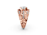Rose gold Oval Cut Diamond Pave Art Deco Split Shank Ring with Four-Prong Setting_15