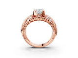 Rose gold Oval Cut Diamond Pave Art Deco Split Shank Ring with Four-Prong Setting_16