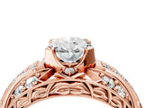 Rose gold Oval Cut Diamond Pave Art Deco Split Shank Ring with Four-Prong Setting_17