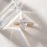 Rose gold Oval Cut Diamond Pave Band Solitaire Ring with Round  and Prong Setting_106